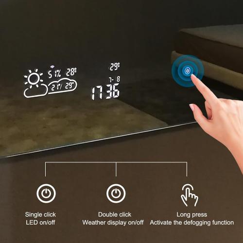 BYECOLD 48”x24” Smart Bathroom Mirror Wi-Fi Enabled Weather Display, Anti-Fog LED Light Vanity Mirror Backlit Frameless Lighted Touch Sensor Makeup for Wall - Horizontally Hang Only