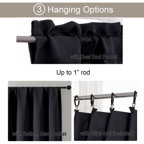 Gwine Black Valance for Windows, Small Blackout Valance Kitchen Curtains for Bathroom Basement, Modern Rod Pocket Thermal Insulated Window Treatment, 60 Wx14 L, 1 Piece