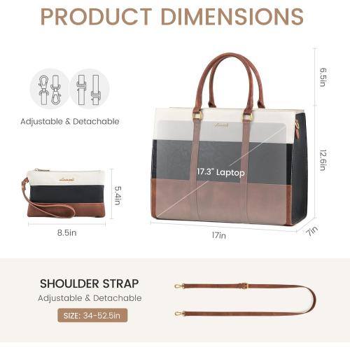 LOVEVOOK Laptop Bag for Women 17.3 Inch Laptop Tote Bag Vintage Leather Work Bags for Women Professional Computer bag