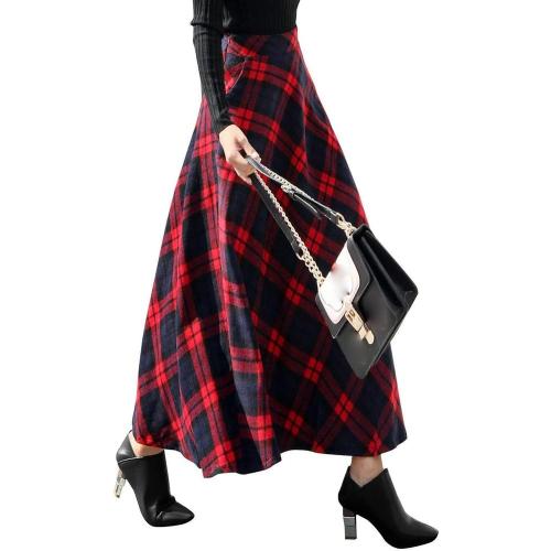 Size XXL IDEALSANXUN Womens Plaid Wool Skirts Elastic Waist A-Line Pleated Tartan Long Skirts