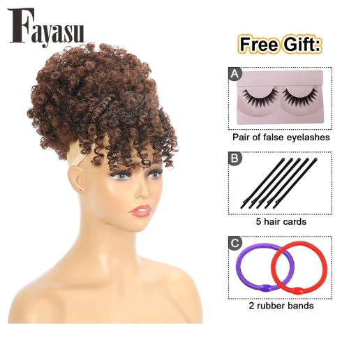Afro Puff Drawstring Ponytail with Faux Bangs Blonde Ponytail Extension Short Curly Hair Extensions Updo Hairpieces Ponytail Extension wigs for Black Women (2/33)