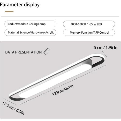 4Ft Modern Smart LED Linear Ceiling Lights Dimmable LED Ceiling Lamp with Remote Control,65W Metal/Acrylic Flush Mount Ceiling Lighting Fixtures for Kitchen Living Room Kitchen Dining Room (48)