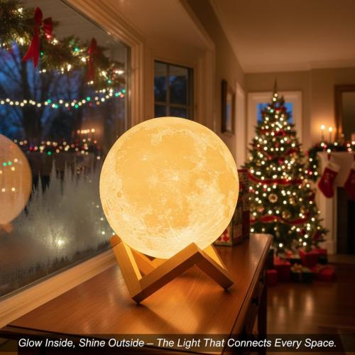 Mydethun Large Moon Lamp - 7.1 Large Thanksgiving & Christmas Table Décor, Gifts for Women and Mom, Touch-Dimmable Lamp with Wooden Base – Rechargeable Dual Color Night Light for Bedroom, Home