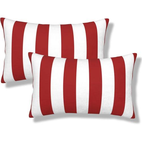 Red White Stripes Lumbar Throw Pillow Covers 12x20 Set of 2 Geometric Stripe Short Plush Pillows Case Modern Rectangle Cushion Cover Decorative Pillowcases for Bed Couch