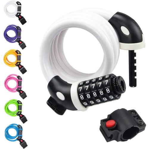 NDakter Bike Lock, 4/5.6 Feet Bicycle Cable, High Security 5 Digit Resettable Combination Coiling Bicycle Lock, Heavy Duty Anti Theft Cable with Mounting Bracket, 1/2 Inch Diameter (12mm)