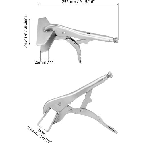 QWORK 10 Locking Sheet Metal Clamp, 2 Pack Welding Locking Plier Tools, Heavy Duty Sheet Metal Grip Tool, Adjustable Opening Nickle Plated Welding Plier