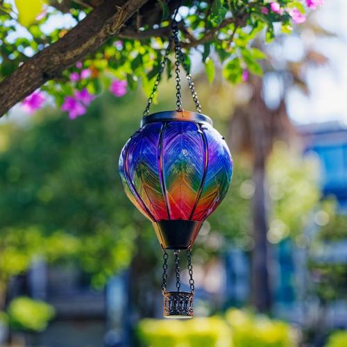 DREAMSOUL Hot Air Balloon Solar Lantern, Glass Outdoor Lantern Hanging Solar Lanterns Outdoor Waterproof for Patio Porch Garden Decor