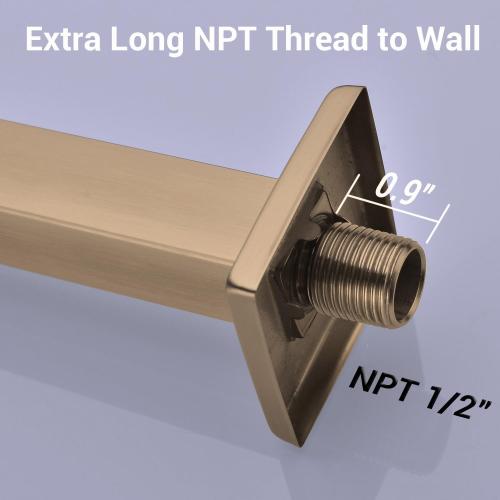 TRUSTMI Square Shower Arm with Flange in Champagne Bronze, 16 Inch Wall Mounted Rainfall Shower Head Extension Arm, Stainless Steel, Brushed Bronze Gold