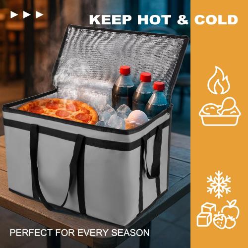 XXXL Insulated Food Delivery Bag - Reusable Thermal Cooler Grocery Bags for Catering & Delivery, Pizza Carrier for Events, Large Capacity Bag Keeps Food Hot/Cold for Shopping, Commercial (Gray, 1PK)