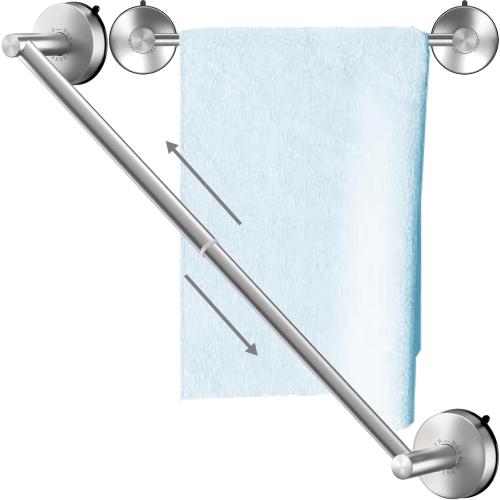 DGYB Adjustable Suction Cup Towel Bar for Bathroom 14 Inch ~ 27 Inch Brushed Nickel Towel Rack Stainless Steel Bath Towel Holder for Glass Shower Door