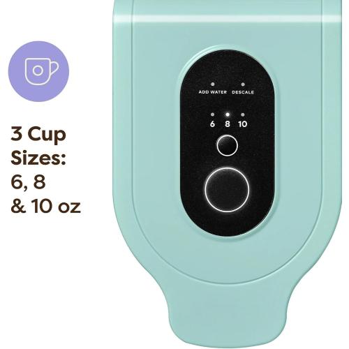 Single Serve Coffee Maker Compatible with K-Cup Pods, Compact Personal Coffee Brewer with 30oz Removable Reservoir, 3 Brew Sizes (6, 8, 10 oz), Travel Mug Friendly - Seafoam Green