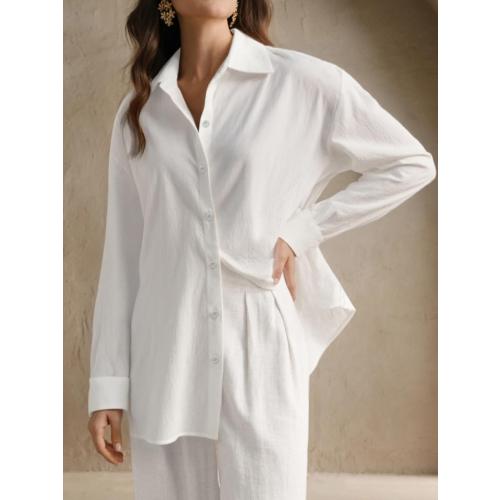 Women Medium Button Down Shirt Long Sleeve Solid Blouse Stretch Work Blouse Collared Casual Shirts for Business Office