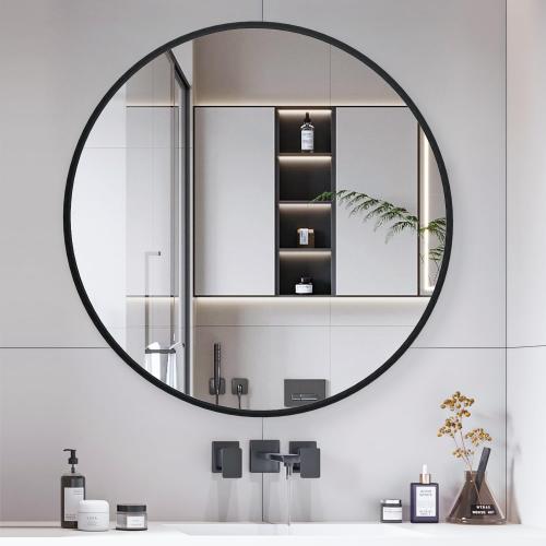 Black 28 CONGUILIAO Black Round Mirror 28 Inch, Circle Wall Mirror, Large Bathroom Mirror, Round Mirror for Vanity, Living Room, Washrooms, Entryways (28in, Black)