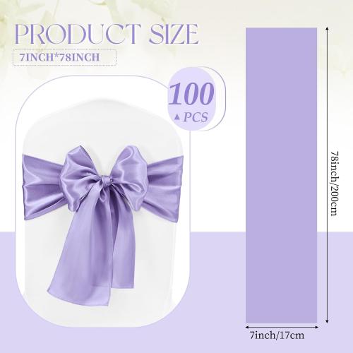 100 Pcs Satin Chair Sashes 78 inch for Wedding Reception Party Hotel Home Kitchen Decoration-Lavender