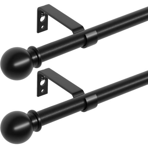2 Pack 28-48 inch Black Metal Wall Mounted Curtain Rod Set with Brackets, 5/8 Adjustable Small Curtain Rods for Bedroom, Kitchen, Living Room, Grommet Curtains