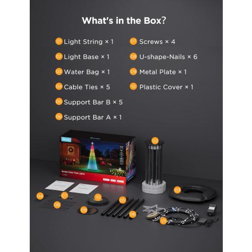 Govee Christmas Cone Tree Lights, 7.5ft 370 LEDs RGBIC Christmas Tree Lights with Smart App Control, IP67 Waterproof Outdoor String Lights for Christmas Decorations, 82  Scene Modes, Music Sync