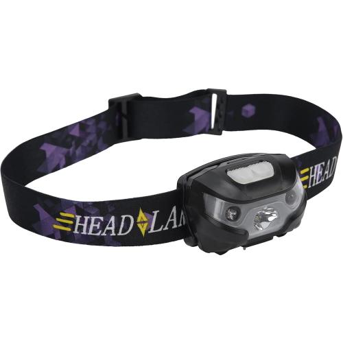 Color Black and Purple High Brightness LED Headlight, Front Light, Waterproof, USB Charging for Camping, Fishing