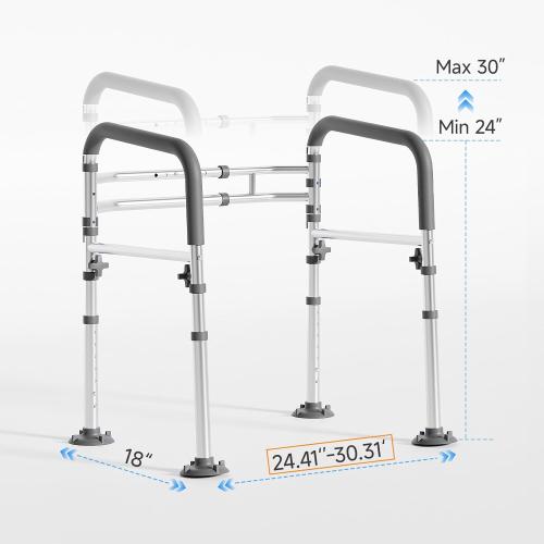 Toilet Safety Rails,Height-Adjustable Toilet Frame Width-Adjustable Toilet Handles Foldable Toilet Rail Provides Support for Seniors ， Pregnant ，Disabled （Gray）