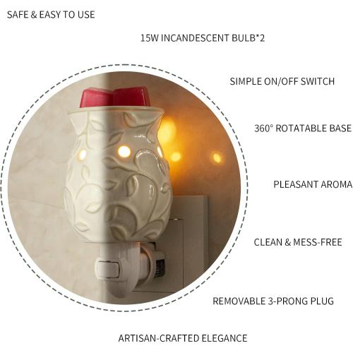 STAR MOON Candle Warmer Wax Melt Warmer Wax Warmer for Scented Wax Night Light Plug in with One More Bulb Home Fragrance Home Decor Wall Decor Bas-Relief Craft (Ivy)