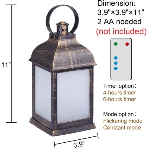 ZKEE Vintage Style Decorative Lanterns, Flame Effect LED - Golden Brushed Black, Timer (Set of 4)