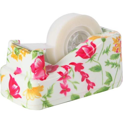 VIBRANZ-LAB Cute Tape Dispenser Desk Cute Home Office Desk Supplies Fun Desk Accessories Floral Tape Dispenser Cute Office Supplies for Women Desk Weighted Non-Skid Non-Slip Base Tape Dispensers