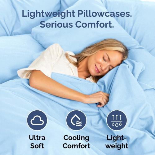 King Pillow Cases Set of 2 - Ultra Soft Pillowcase Covers - Light Blue