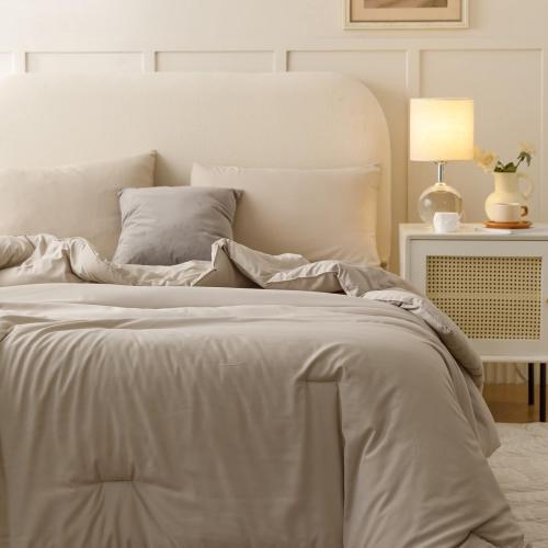 King size 104 x 96 Comforter Set Oatmeal, 3pcs(1 Boho Oatmeal Comforter & 2 Pillowcases) All Season Soft Bedding Lightweight Bedspread Blanket Quilt