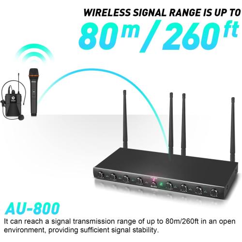 D Debra Audio AU800 Pro UHF 8 Channel Wireless Microphone System with Cordless Handheld Lavalier Headset Mics, Metal Receiver, Ideal for Karaoke Church Party (8 Bodypack)