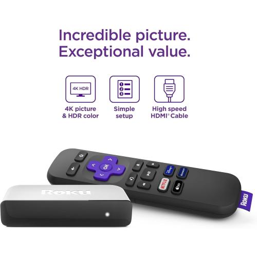 Roku Premiere Streaming Media Player HD/4K/HDR Simple Remote and Premium HDMI Cable, Black & Bundle Swanky Cables HDMI Cable, 3920R