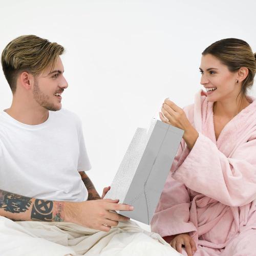 Glossy Silvery White Large Gift Bags with Handle 20-Pack,Reusable Non-woven Party Favor Bags with Sturdy Base for Birthday Wedding Easter,15.75x11.81x4.72 Inches (Silvery white, M)