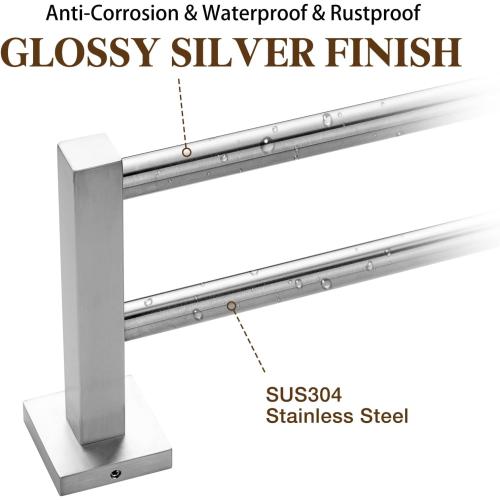 Double Towel Bar for Bathroom Wall, 24 Inch Double Towel Racks for Bathroom Wall Mounted, Heavy Duty Bathroom Towel Holder Stainless Steel Towel Rod, Brushed Nickel