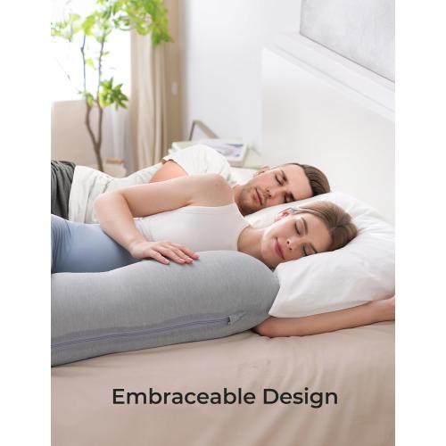 Momcozy J-Shaped Pregnancy Pillow for Sleeping with Cooling Cover, Side Sleeper Support for Belly, Hip & Leg, Deep Grey