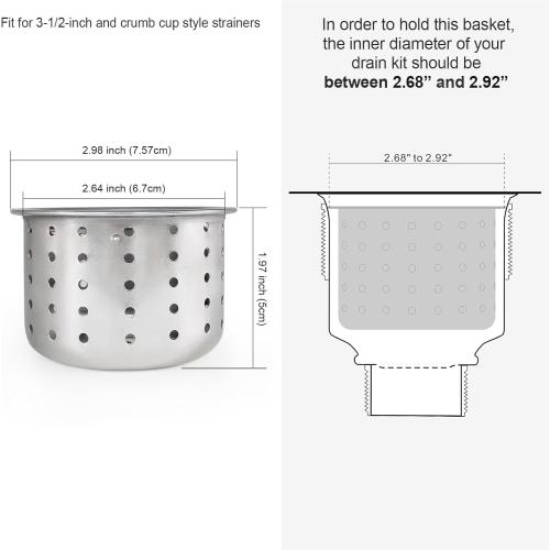 GZILA Kitchen Sink Drain Basket Only, 3-inch Basket for Kitchen Sink Strainer Replacement, Deep Cup Strainers with Handle, SUS 304 Stainless Steel