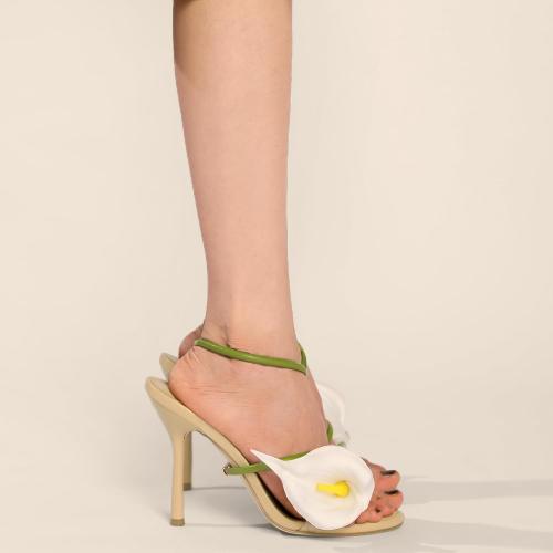 SIZE 8 Flower High Heels for Women Calla Lily Open Toe Floral Stilettos Heels Sexy Strappy Wedding Birthday Dressy Heeled Sandals