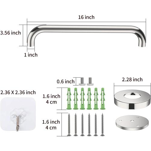 16 Inch Stainless Steel Shower Grab Bar, ZUEXT Chrome Shower Handle, Bathroom Balance Bar, Safety Hand Rail Support Bar for Handicap Elderly Injury, Senior Assist Bath Tub Wall Concealed Mount Handle