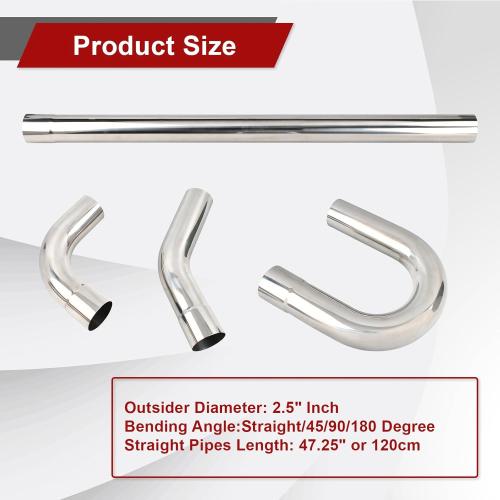 2.5'' Inch DIY Custom Mandrel Exhaust Pipe Tube Pipe Industry Pipe,48'' Straight Pipe,2.5'' OD Straight & Mandrel Bend Pipe(45/90/180 Degree) Kit,T304 Stainless Steel,Universal Fitment-8PCS