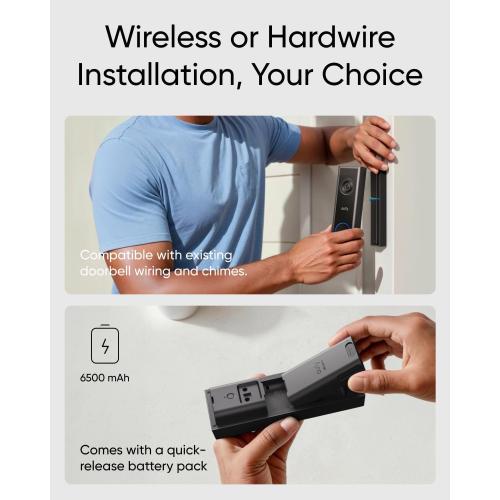 Black eufy Security Video Doorbell Camera C31, 2K FHD Battery or Hardwire Powered(16~24V), Easy to Install, Quick-Release Battery, Live Video Call, 24/7 Recording(Wired), Human & Motion Detection