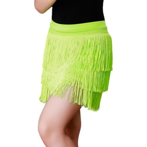 Kids Girls Size 45 Children Tassel Latin Tango Salsa Dance Skirt Elastic Waist Stretchy 3-Layered Fringe Ballroom Dancewear