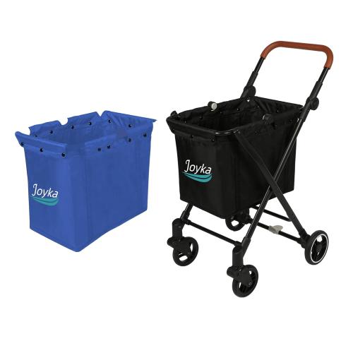 Size Large Color Black and Blue  Folding Shopping Cart 55L Retail Shopping Carts with 55L Replacement Bag Larger Capacity