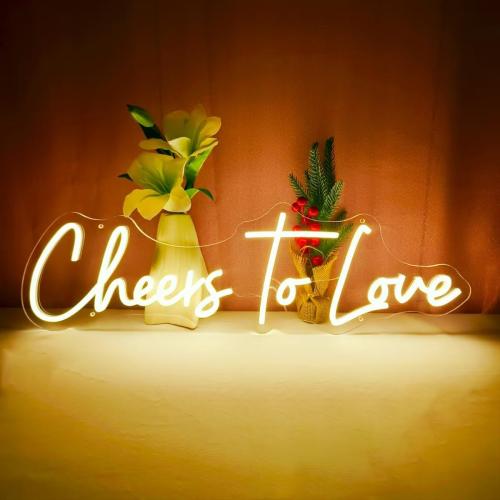 26X7.5 Inch Large Cheers to Love Neon Signs, USB Powered Lights Sign, LED Light Up Sign for Wall, Celebratory Decorations for Birthday, Engagement, Wedding Party, Warm White