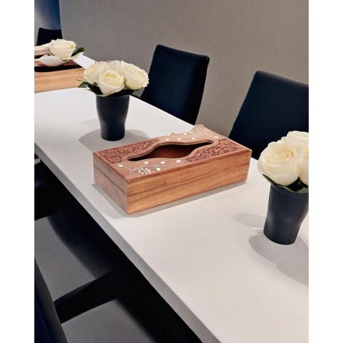 Wooden Tissue Box Cover, 9 x 5 Inch, Compatible with Pottery Barn Furniture and Decor, Anthropologie Furniture Style for Elegant Wooden Home Accessory (Carving White)