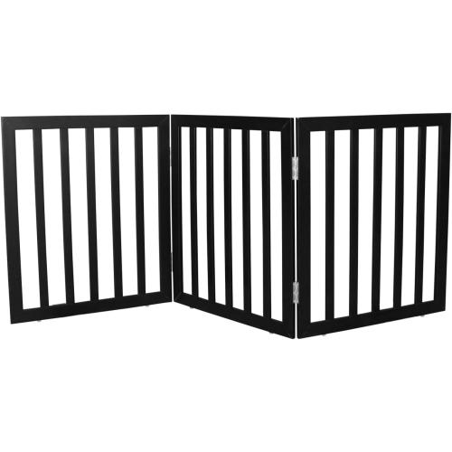 Dog Gate Indoor, Freestanding Dog Fence for The House, Doorways, Hallways,or Stairs,Pet Gate Foldable Wooden,Expandable 24 Height 3 Panels,Black