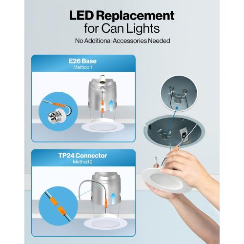 WHITE Sunco Retrofit LED Recessed Lighting 6 Inch, Can Lights for Ceiling, 1200 LM, 15W, Selectable CCT 2700K/3000K/4000K/5000K/6000K, Dimmable, Ultra Thin Flat Light Fixture UL 4 Pack.