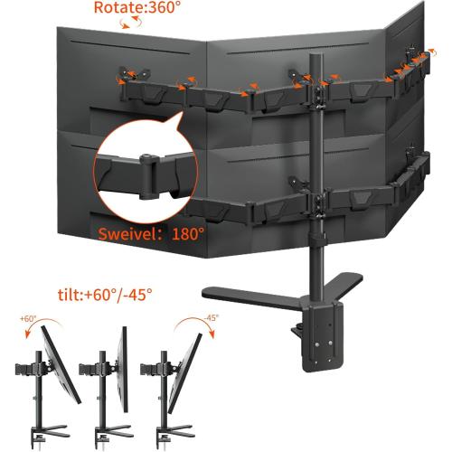 Hex Six Monitor Desk Mount Arm, 6 Screen Fully Adjustable Bracket Stand Fits Screens up to 32 inch, 19.8 lbs Weight Capacity per Screen, Black HLX35JX-6P