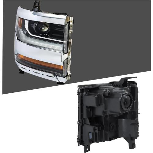 labwork 1PC Headlight Assembly Chrome Housing Replacement for Silverado 1500 2016-2018 HID with DRL Passenger Side RH 84356947 GM2503445