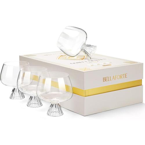 4 Pack Clear BELLAFORTE Goblet Cocktail Glasses, Brandy Glass, Cognac Cups | Set of 4 | 19 oz, Modern Clear Glassware for Gin Tonic, Aperol Spritz, Premium Borosilicate Glass - Idea Gift for Cocktail Lover