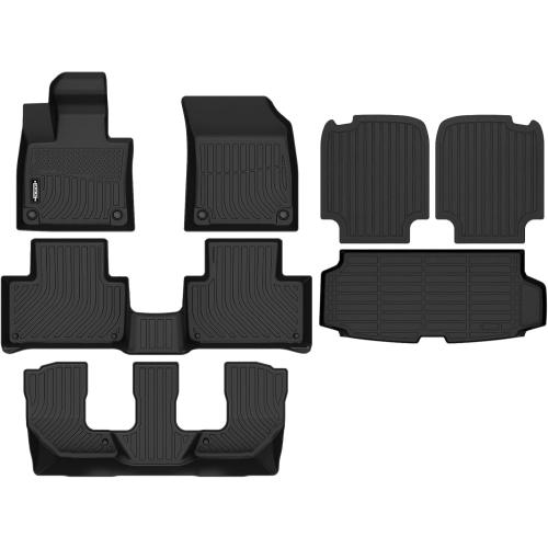 Black All Weather Floor Mats for Volvo XC90 Recharge Hybrid/PHEV 2022-2025 7 Seats Floor Mats & Trunk Mat & Backrest Mats for Volvo XC90 Recharge Accessories Guard Odorless Anti-Slip Floor Liner