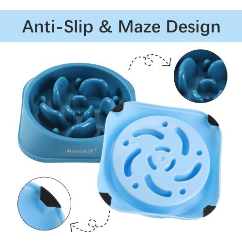 MateeyLife Slow Feeder Dog Bowls 2PCS, Anti-Choking Puzzle Dog Food Bowls, Anti-Slip Interactive Feeding Slow Down Eating, Bloat Stop Maze Dishes for Medium Breeds