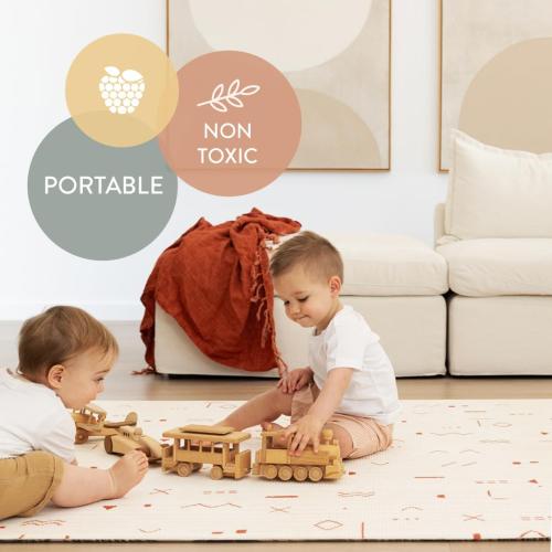 Baby Play Mat for Infants | One-Piece Reversible Foam Floor Mat | Large | Eco-Friendly | Extra Soft | Thick | Non-Toxic | Toddlers | Kids (Boho Desert/Charcoal Animal Jungle)
