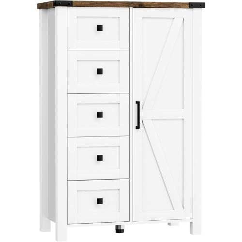 Dresser Storage Cabinet Chest of Drawer for Bedroom, with Barn Door, White Wood Dresser, Adjustable Shelves, Rustic, for Living Room, Entryway, Hallway